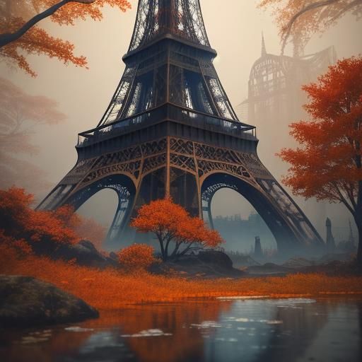 Eiffel Tower in Dreamlike Dystopian Autumn