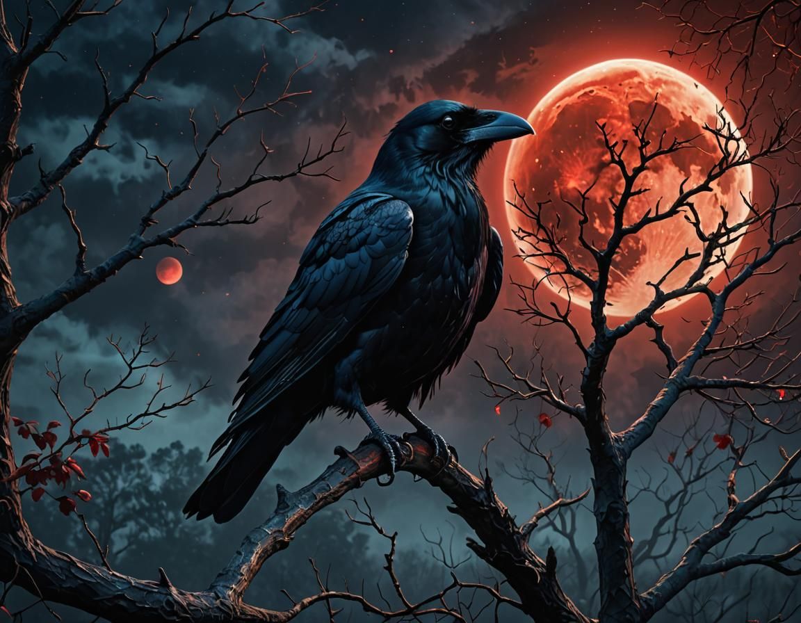 Norse Raven and Blood Moon in Digital Art