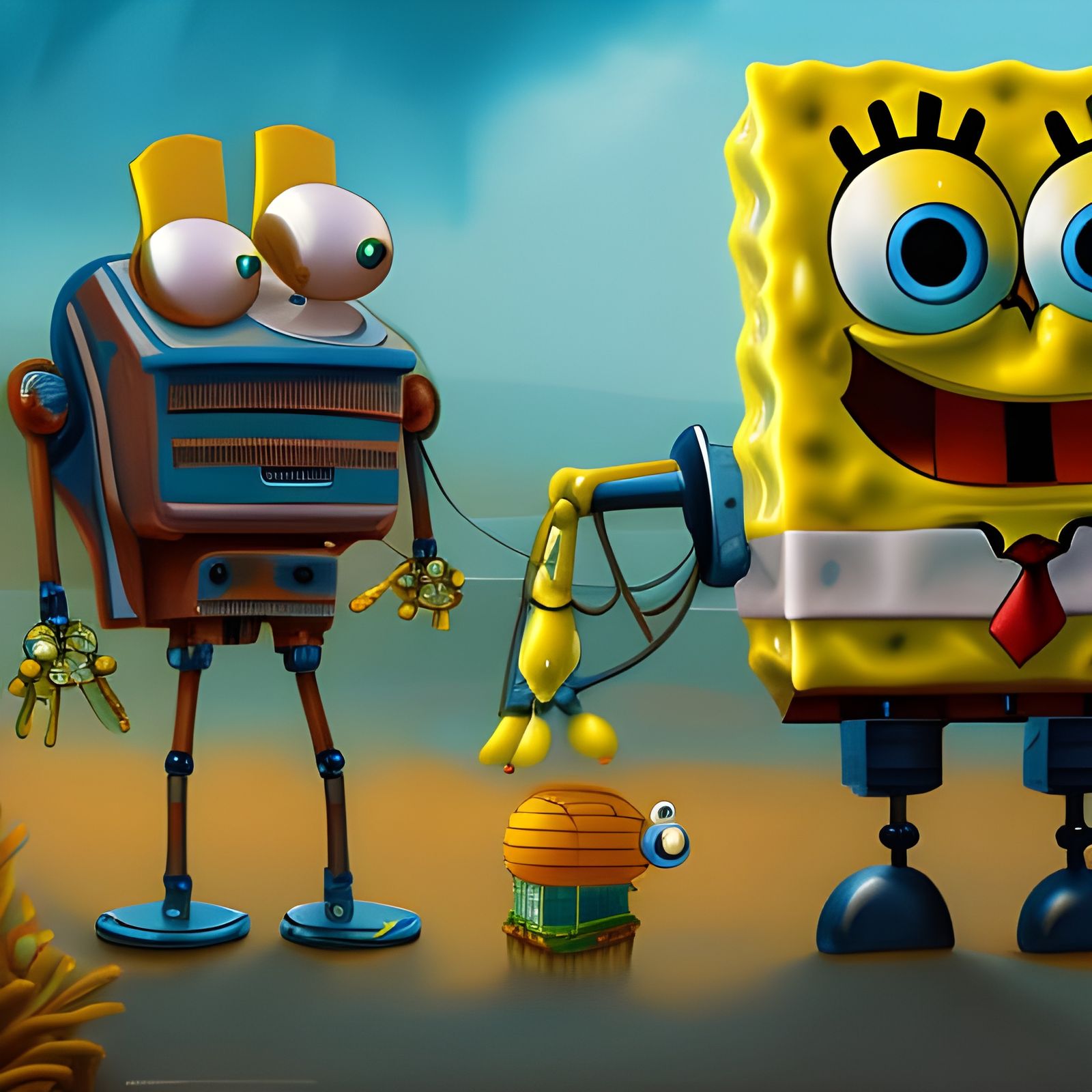 Robot Spongebob: Detailed Matte Painting in 8K