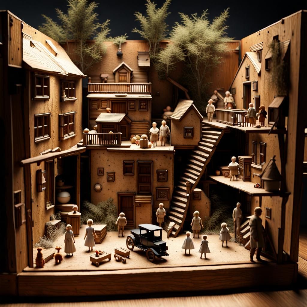 Surreal village with models and toys by Jo C.