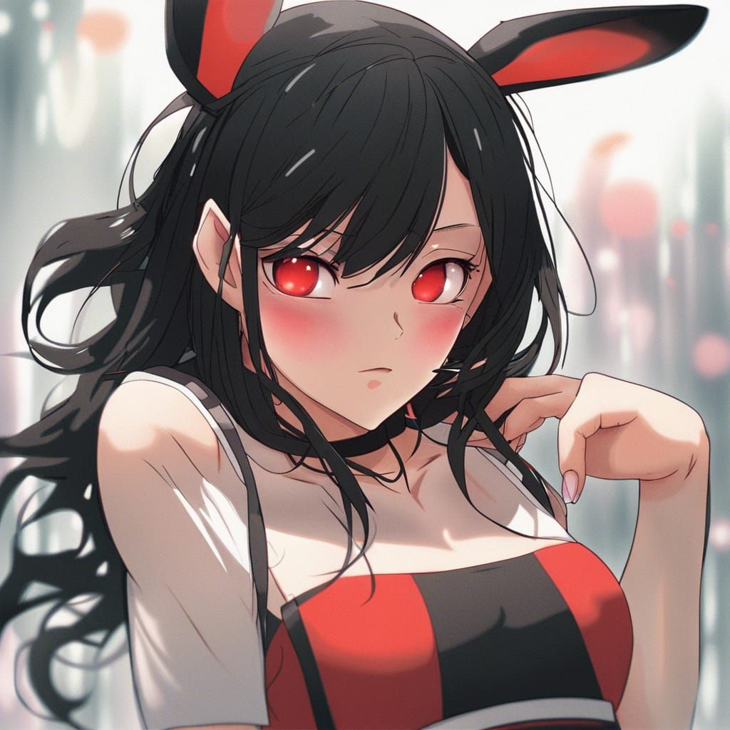 Anime Woman in Bunny Outfit with Red Eyes