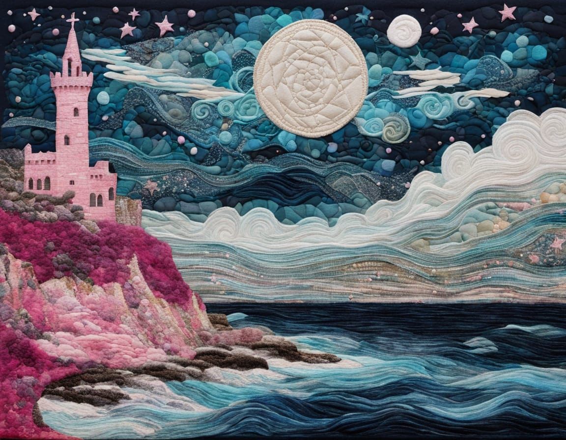 Ethereal Medieval Landscape with Textured Embroidery