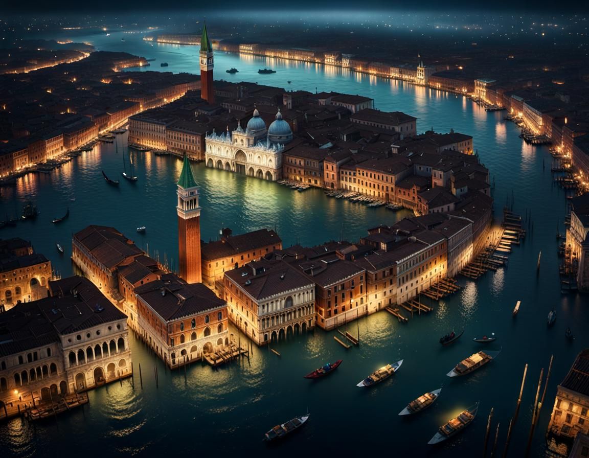 Venice by Night with Fractal Underwater World