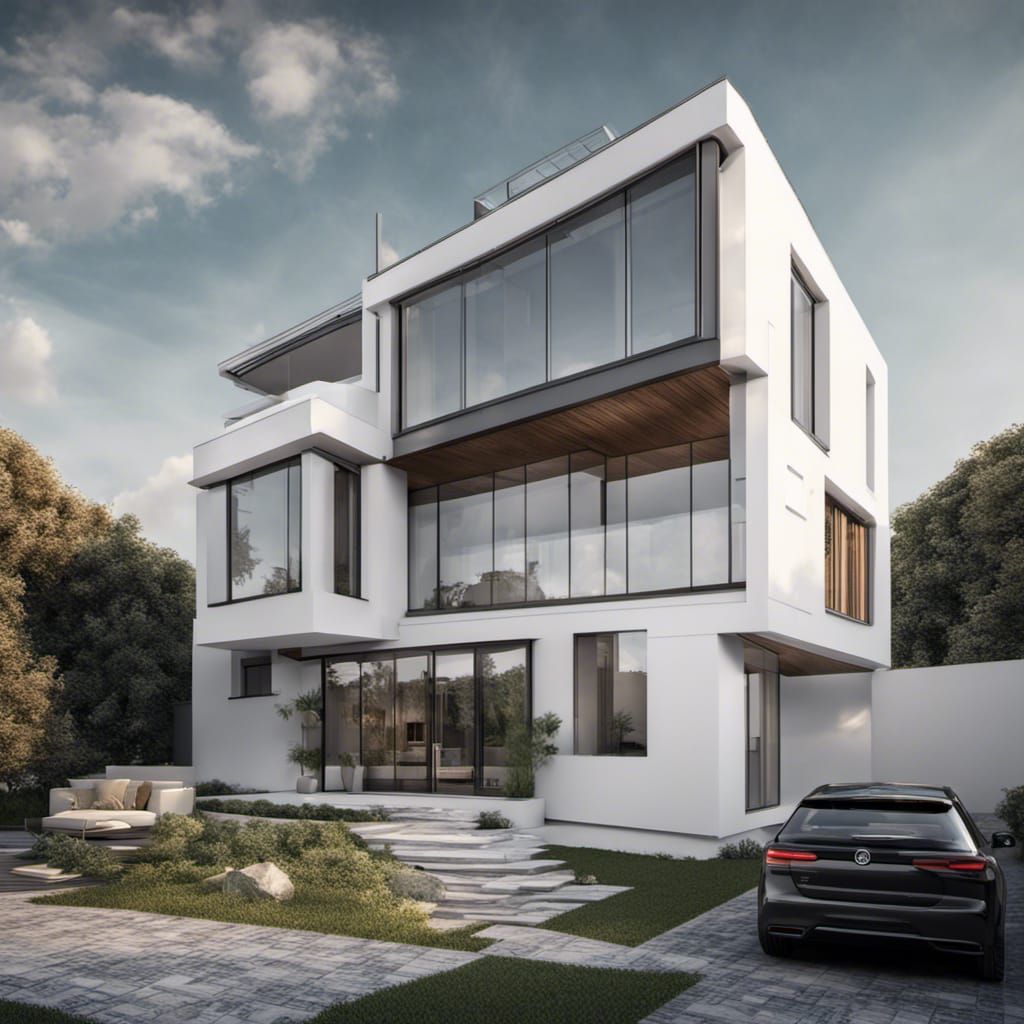 Modern White House with Garden: Hyperrealistic Architecture