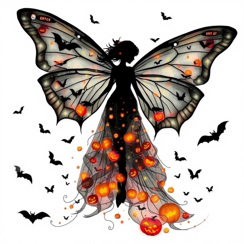 Halloween Fairy Silhouette with Butterfly Wings