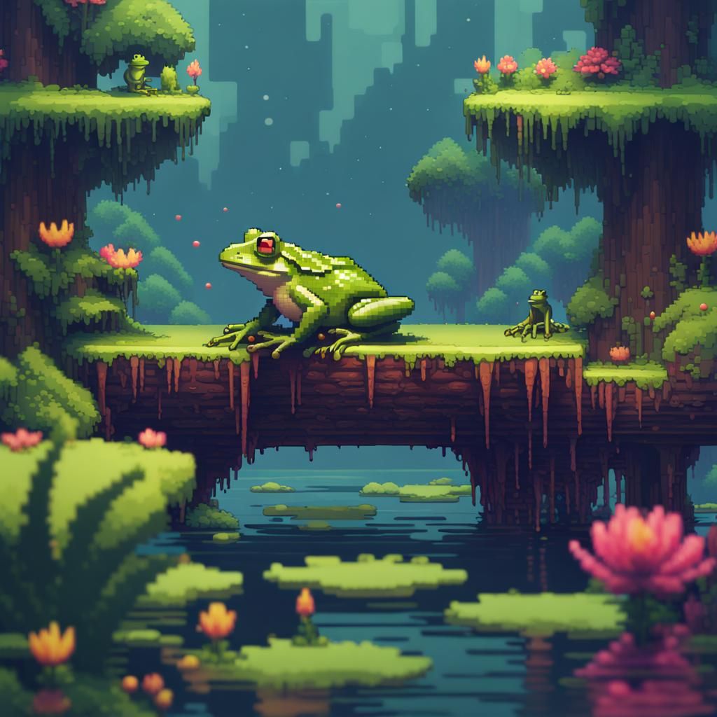 Retro Pixel Art Frog Sprite in 2D