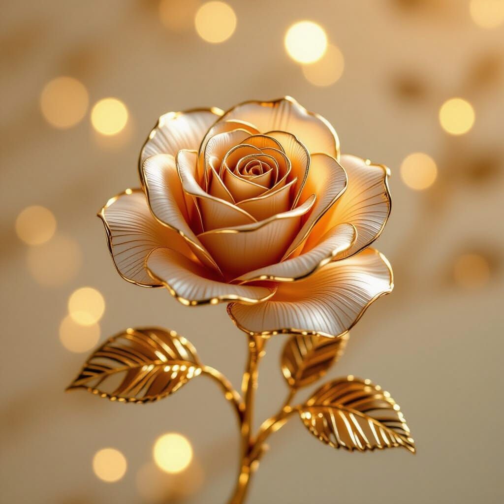 Gold Wire Rose Sculpture in Elegant Style
