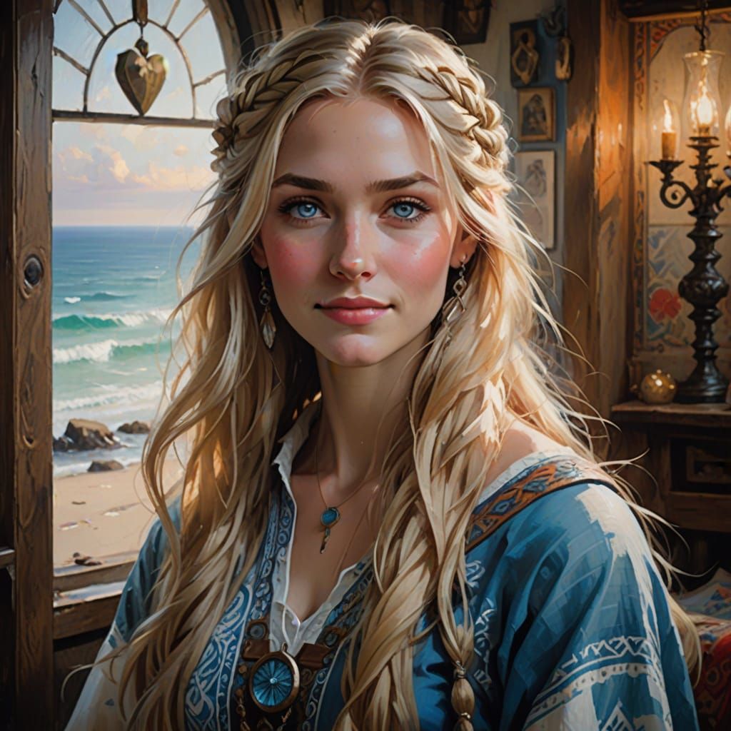 Ethereal Norse Goddess in Whimsical Neurographic Art