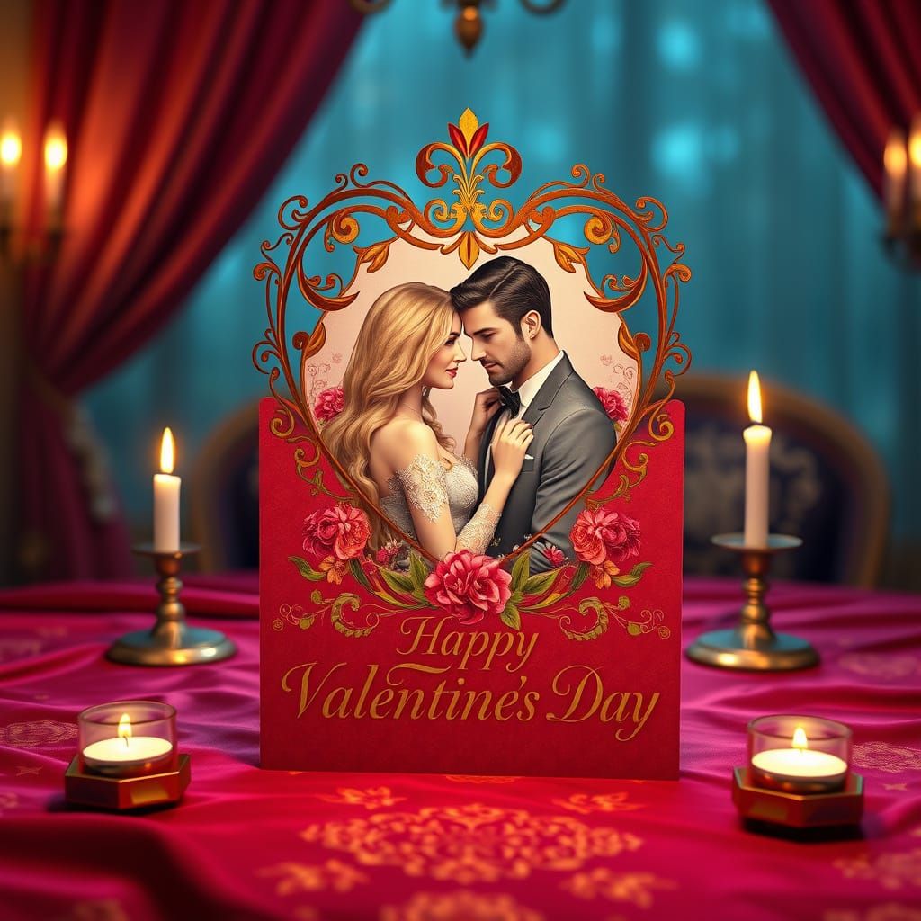 Romantic Valentine's Day Card in Luxurious, Golden Style