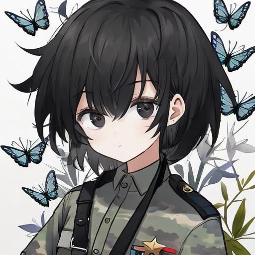 Anime Girl in Military Uniform on White