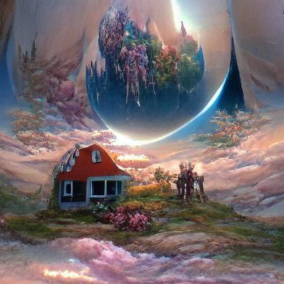Surreal Galaxy Barn House in Dreamlike Style