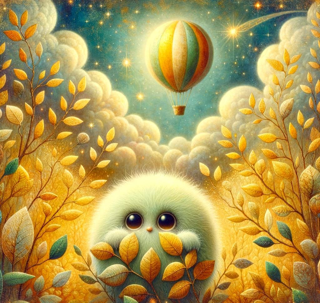 Enchanted Creature in Woodland Scene, Mixed Media Art