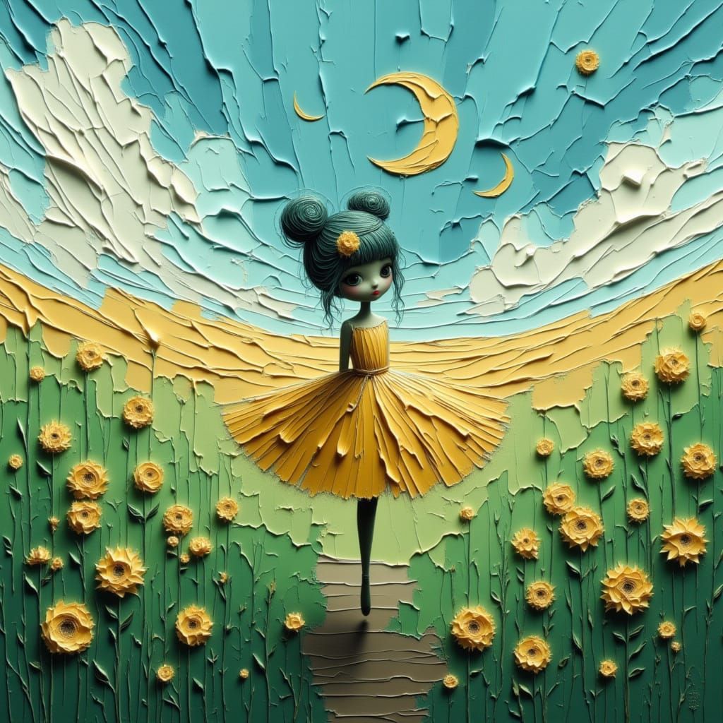 Ballerina Pirouettes in Sunflower Field