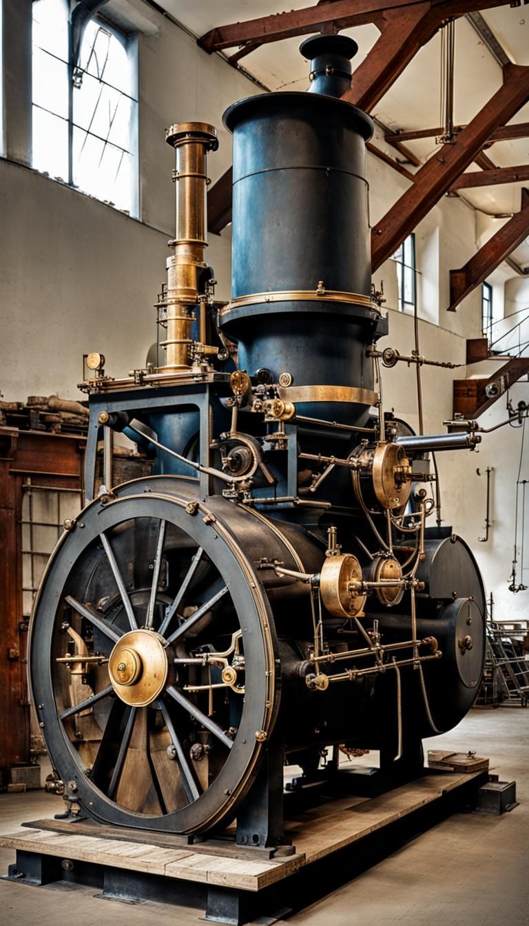 Antique Denis Papin Steam Engine Illustration