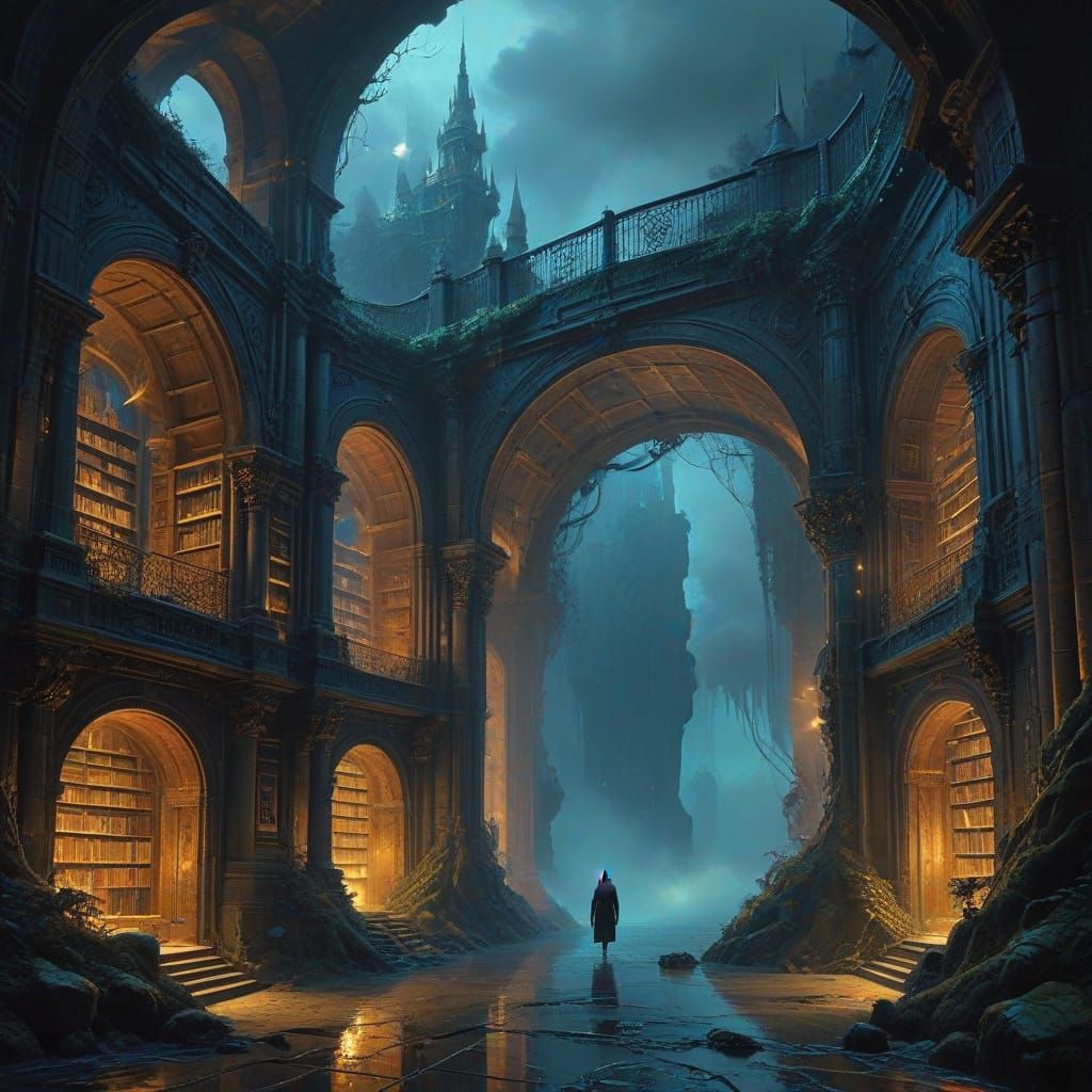 Glowing Futuristic Library of Celestial Wonder