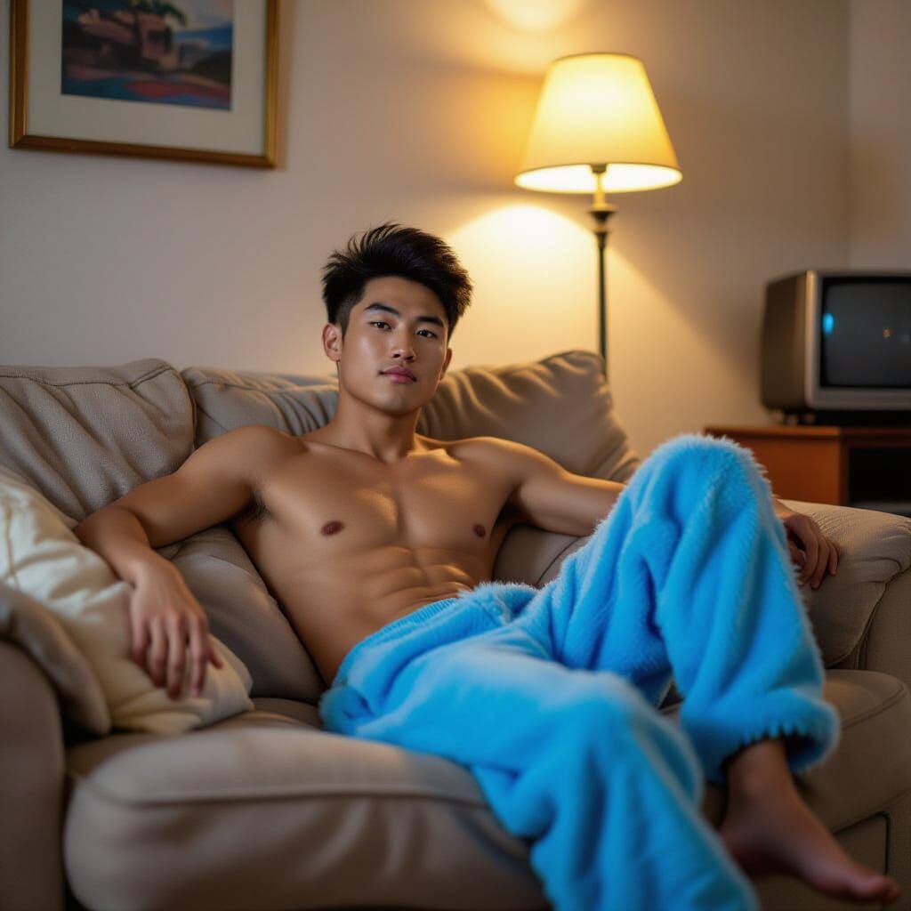 Man Relaxing in 1980s Living Room