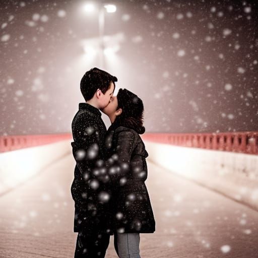 Romantic Kiss in the Snow, Professional Photography