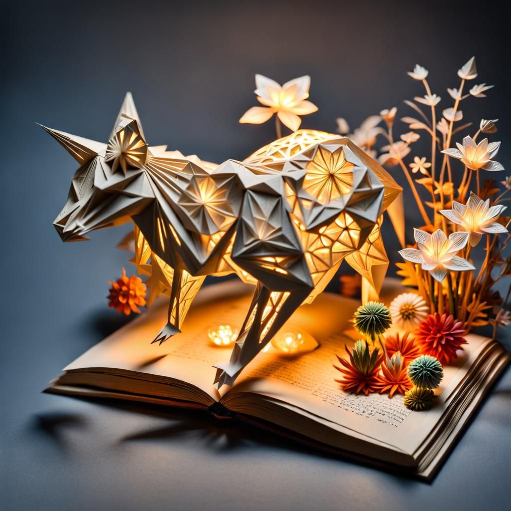 Luminous Origami Diorama with Volumetric Lighting