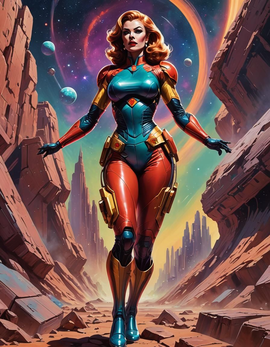 Solarpunk Space Woman Portrait in Retrofuturistic Style