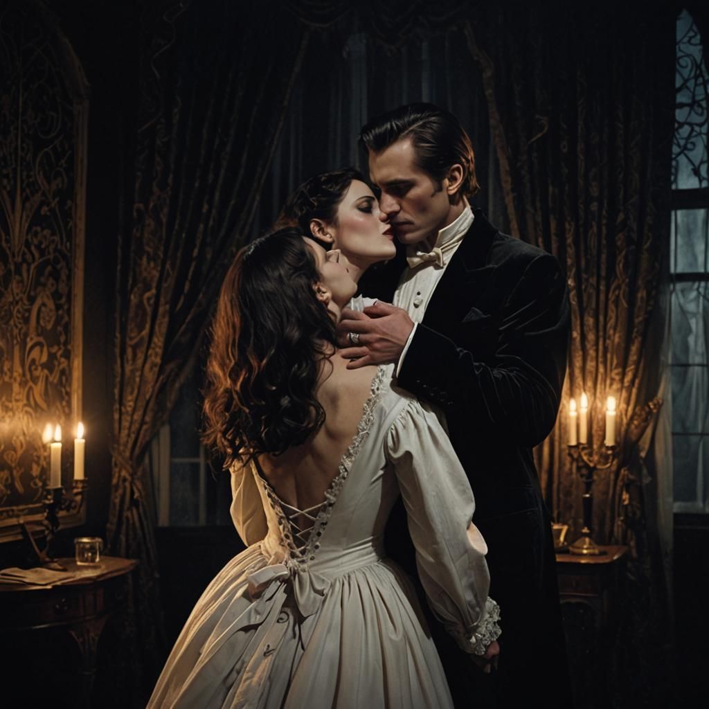 Gothic Vampires and Frightened Woman in Castle