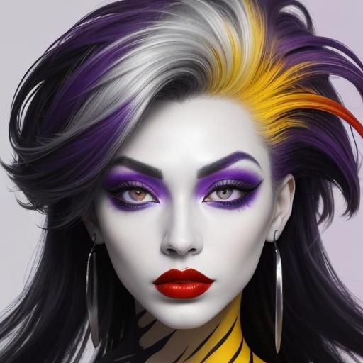 Abstract Expressionist Portrait: Woman with Feathers and Sil...