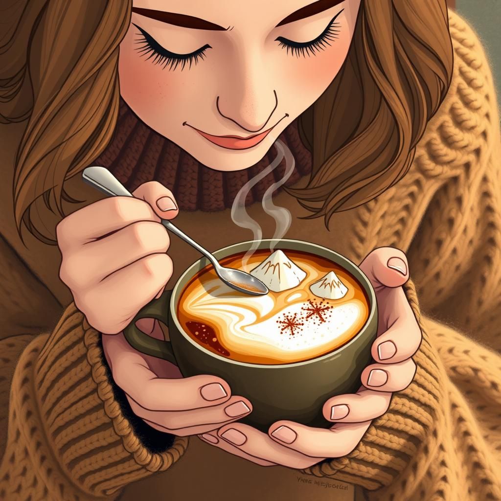 Miniature World Created in Coffee Cup, Dreamlike Illustratio...