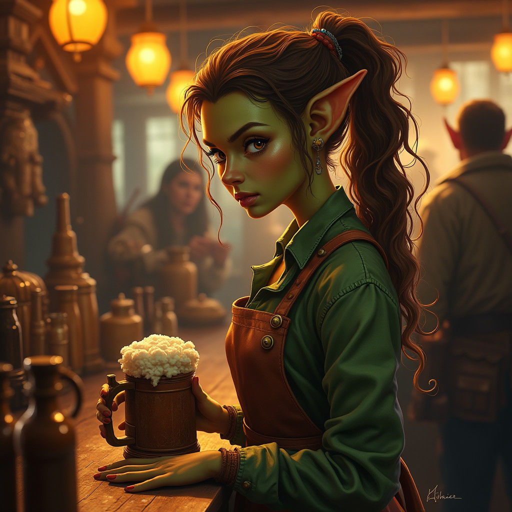 Goblin Bartender in Busy Adventurer's Inn
