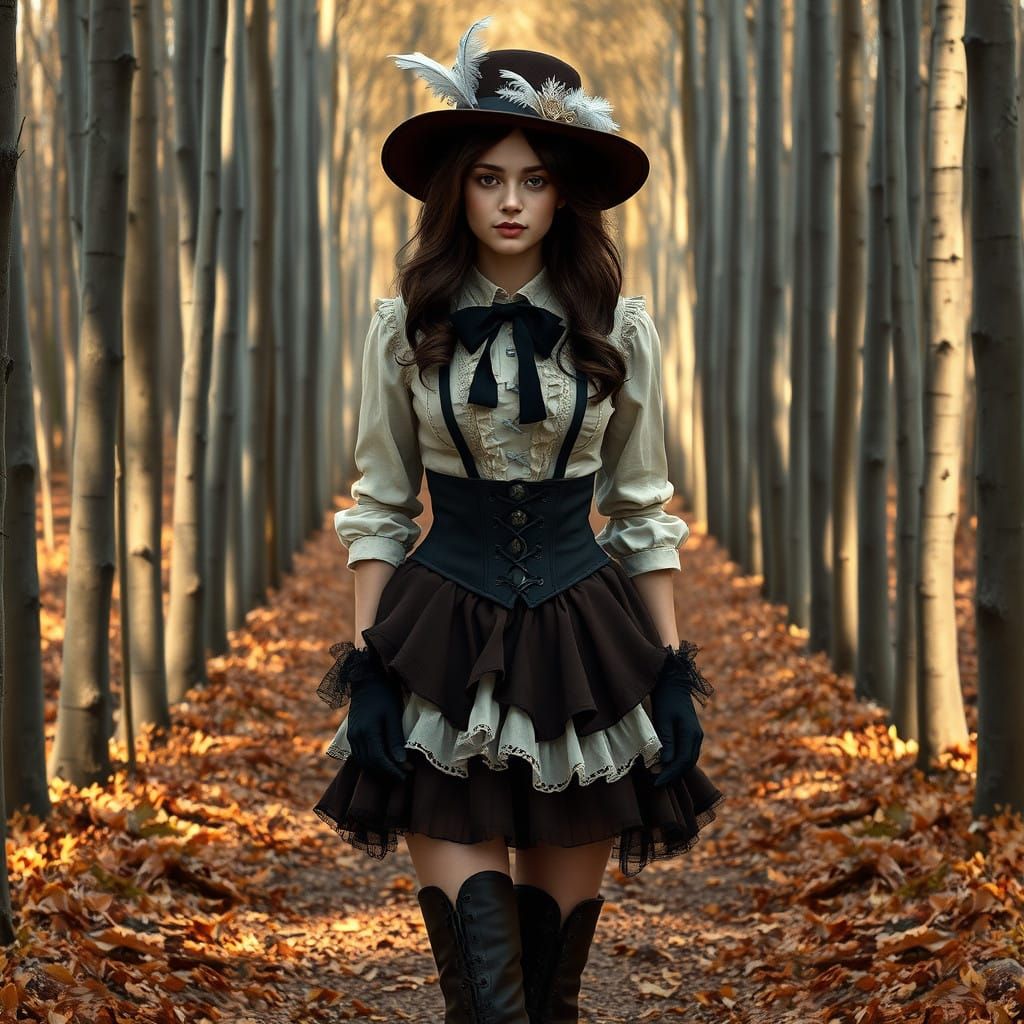 Victorian Lady in Autumn Forest