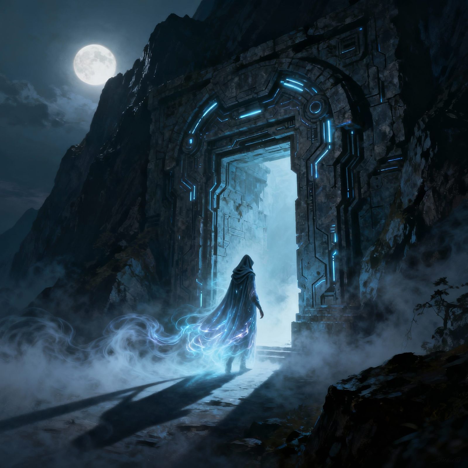 Ghostly Techno Mage Enters Ancient Gateway