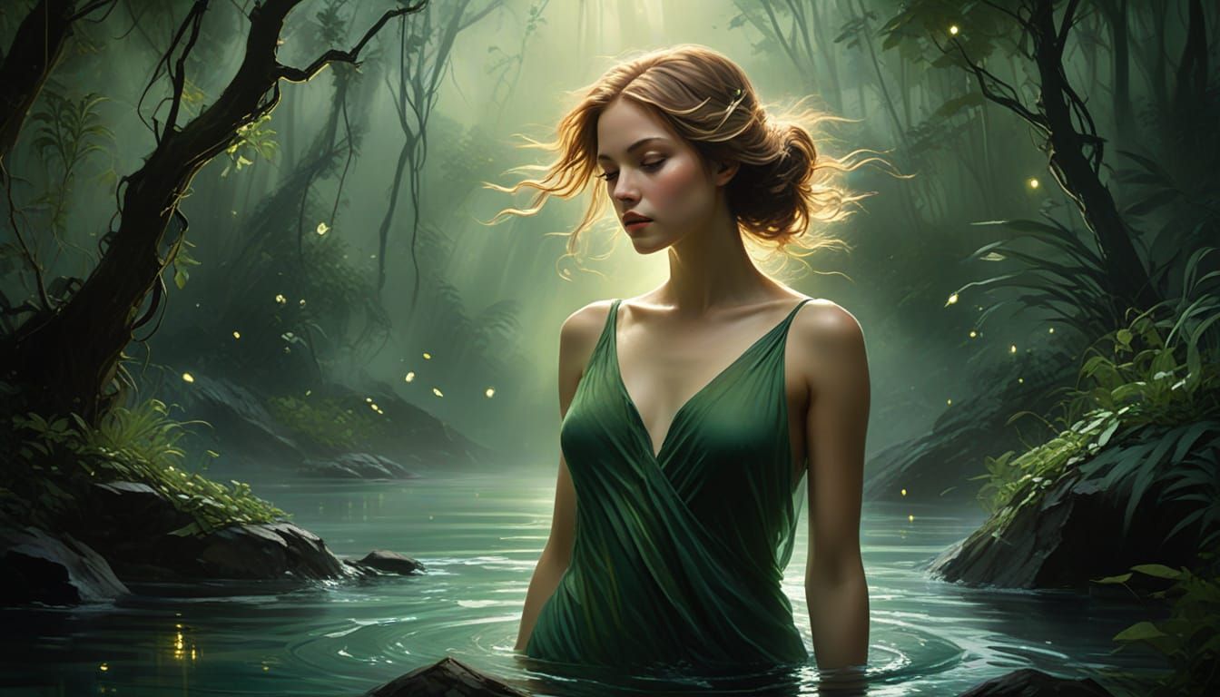 Abstract Realism Painting of Siren Muse in Muted Tones