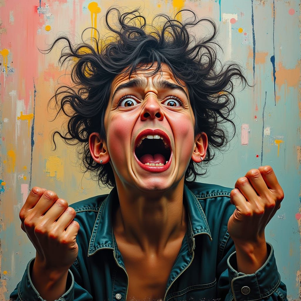 Stressed Person in Abstract Expressionist Style