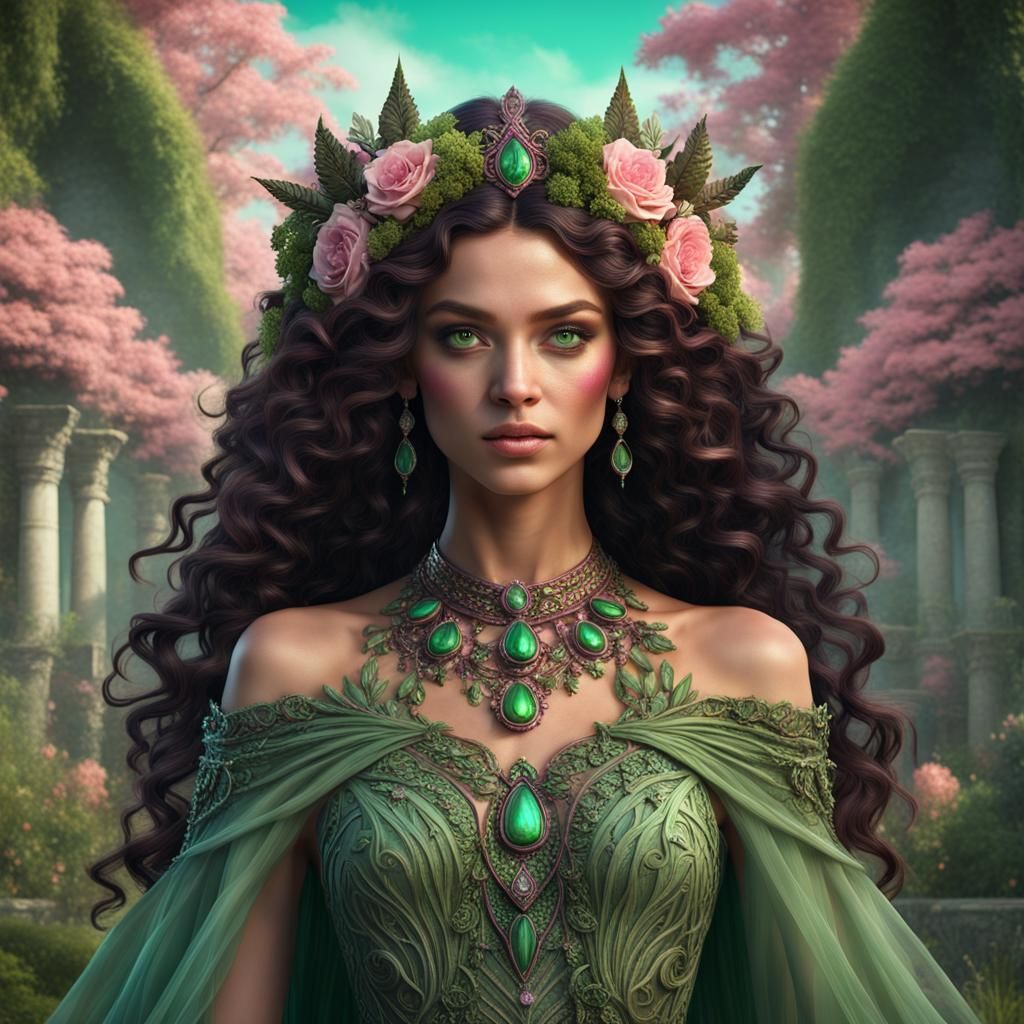 Spring Witch in Grecian Gown: Fantasy Art