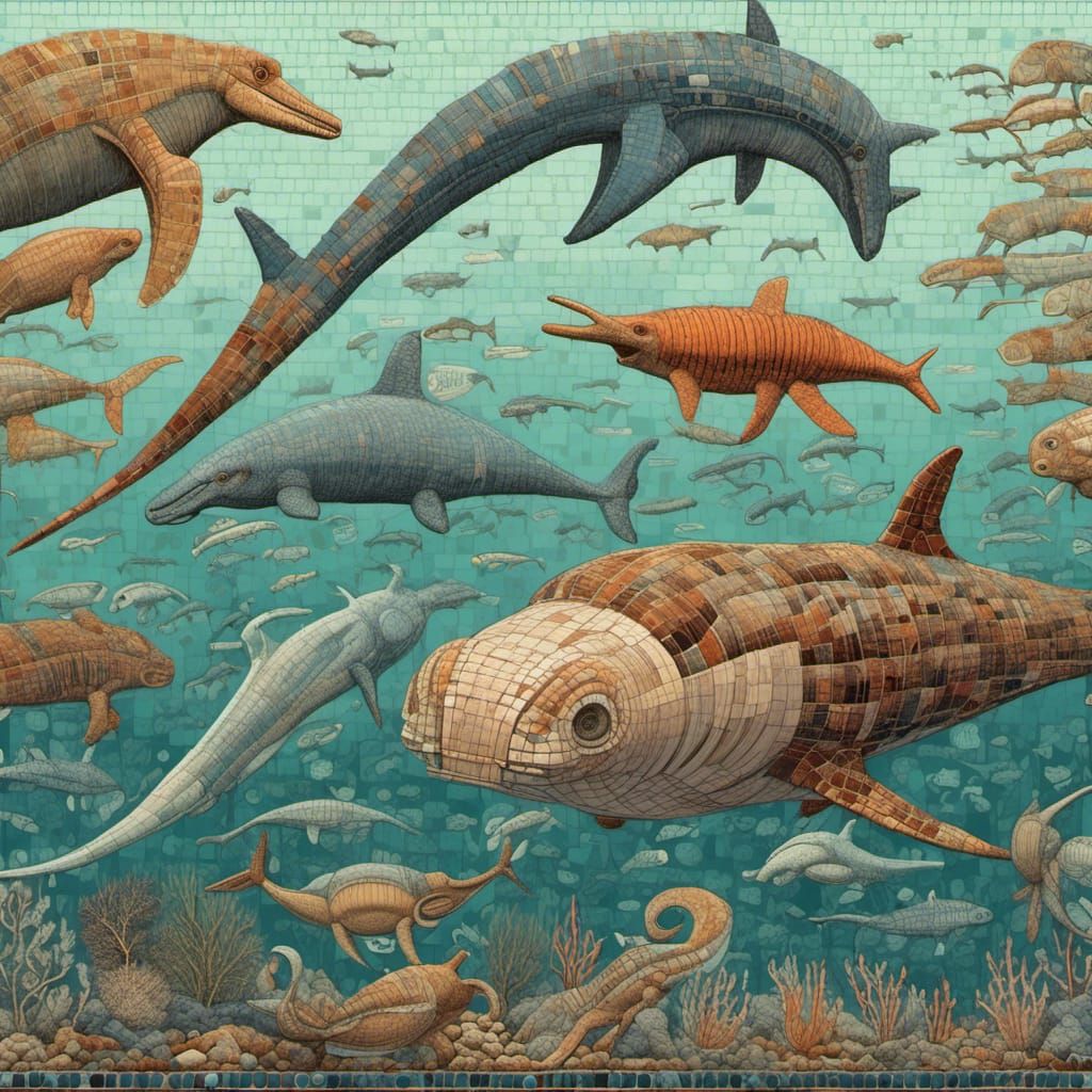 Prehistoric Sea Life in Mosaic Art