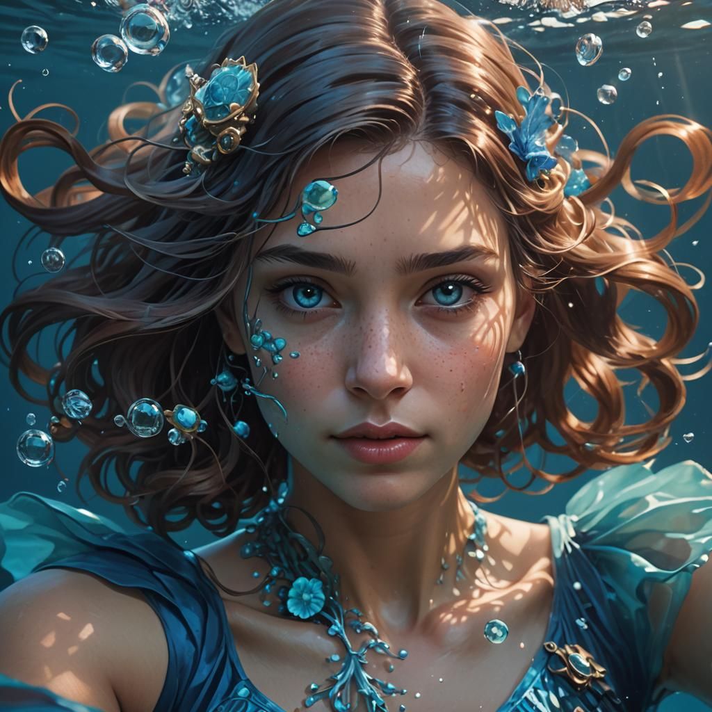 Underwater Photographer Portrait in Art Nouveau Style