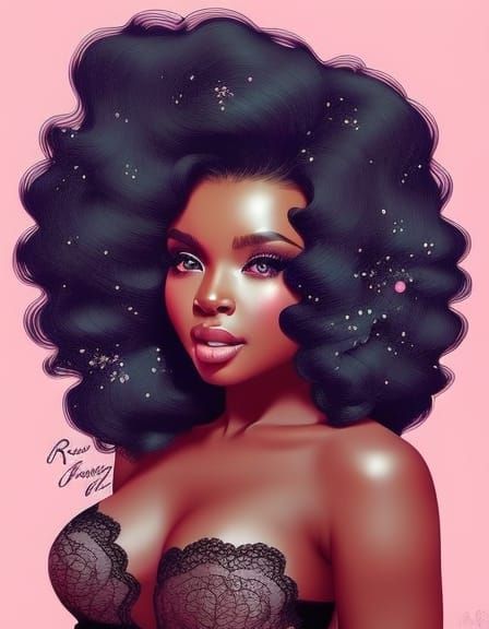 Beautiful Woman with Black Lace Dress in Retro Style