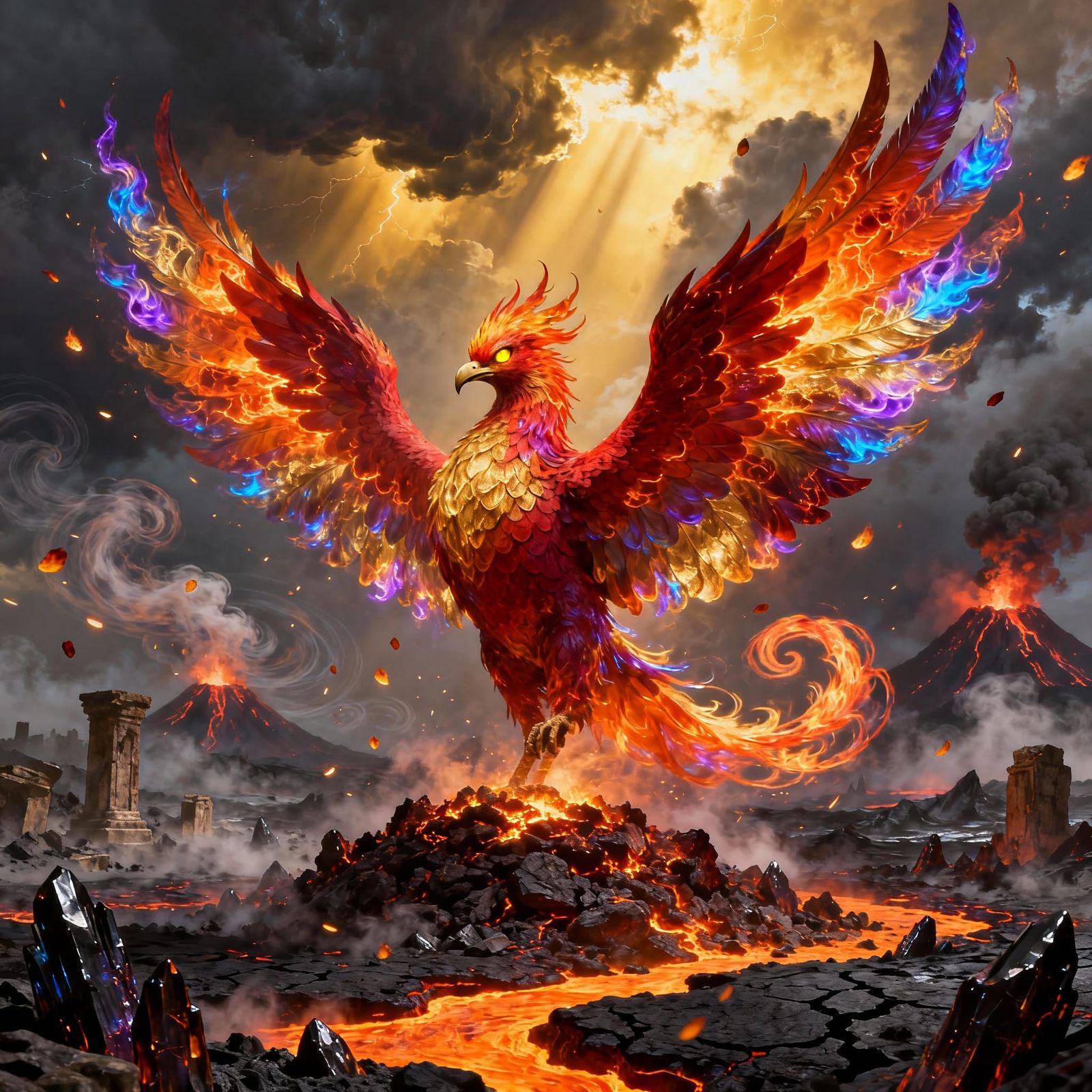 Majestic Phoenix Reborn From Fiery Ashes