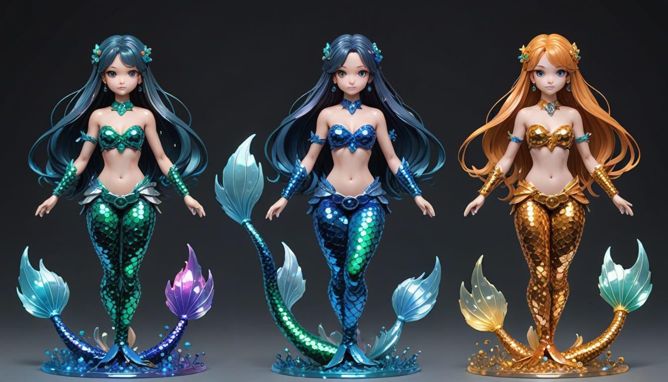 Glowing Mermaid Action Figure Boxes in 3D Anime Style