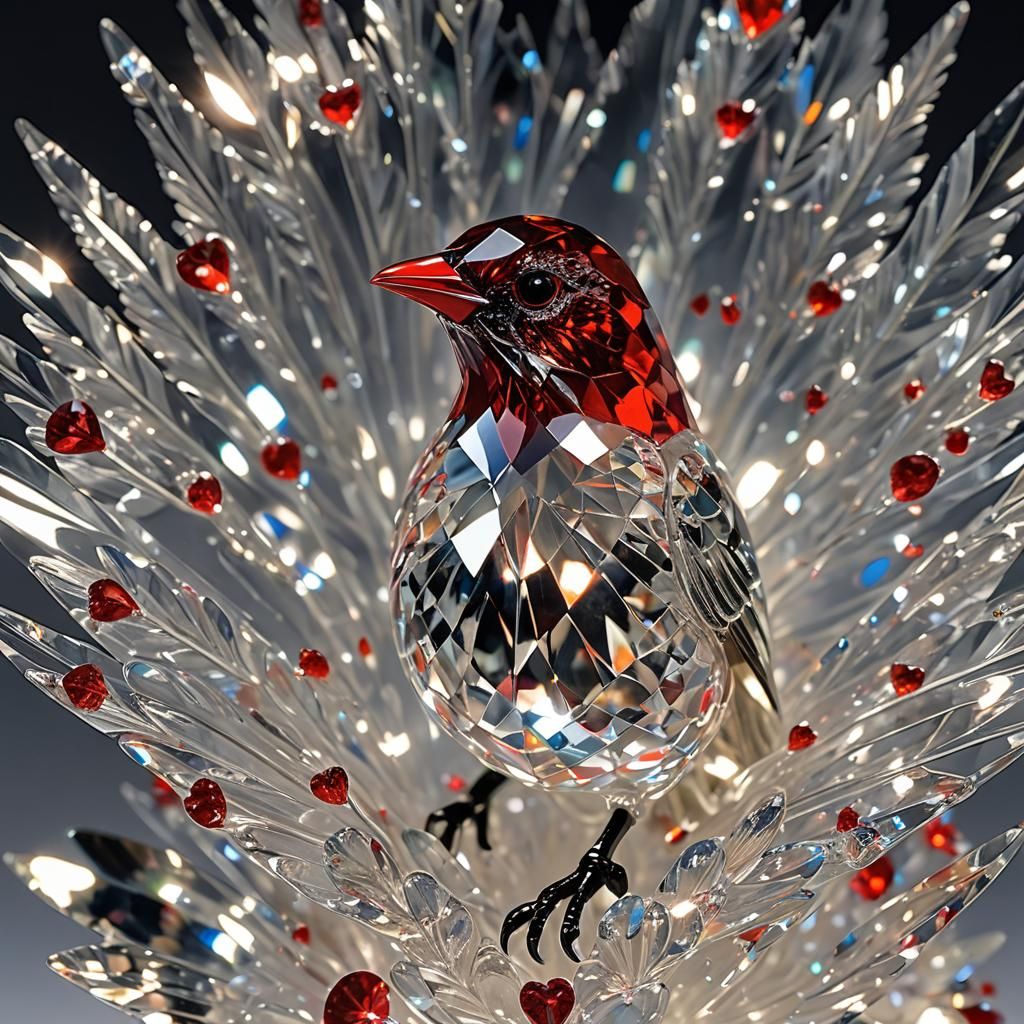 Glowing Crystal Bird with Diamond Heart
