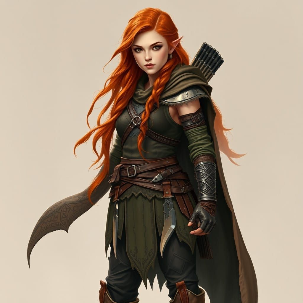 Serene Half-Elf Archer Embodies Determination in Elegant Arm...