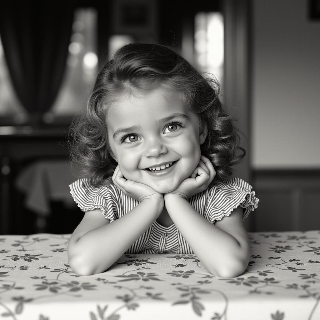 Happy Little Girl in 1930s Home Interior