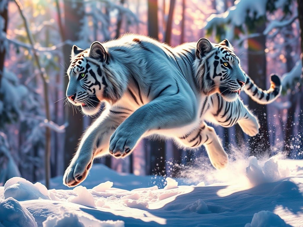 Majestic White Siberian Tiger in Hyperrealistic Art Style
