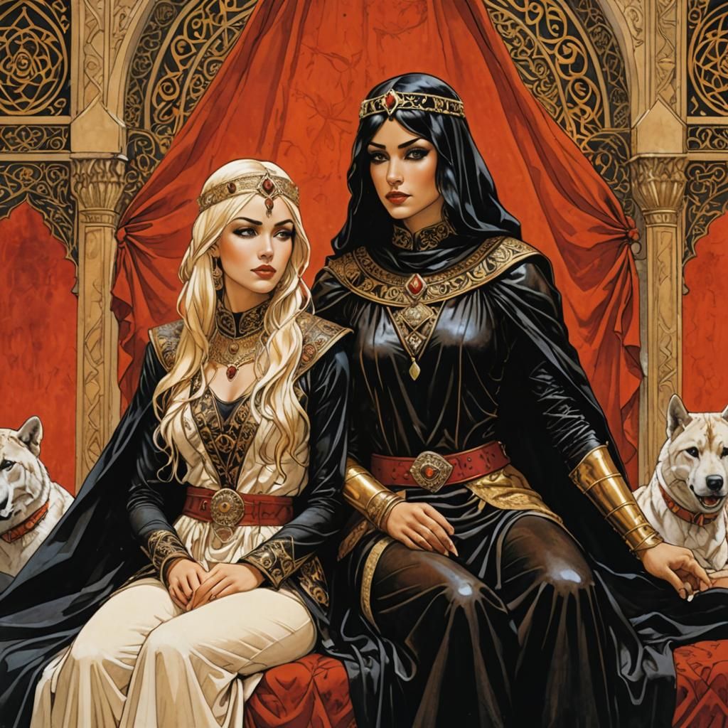 Two Arabian Princesses in a Tent, Manara Style