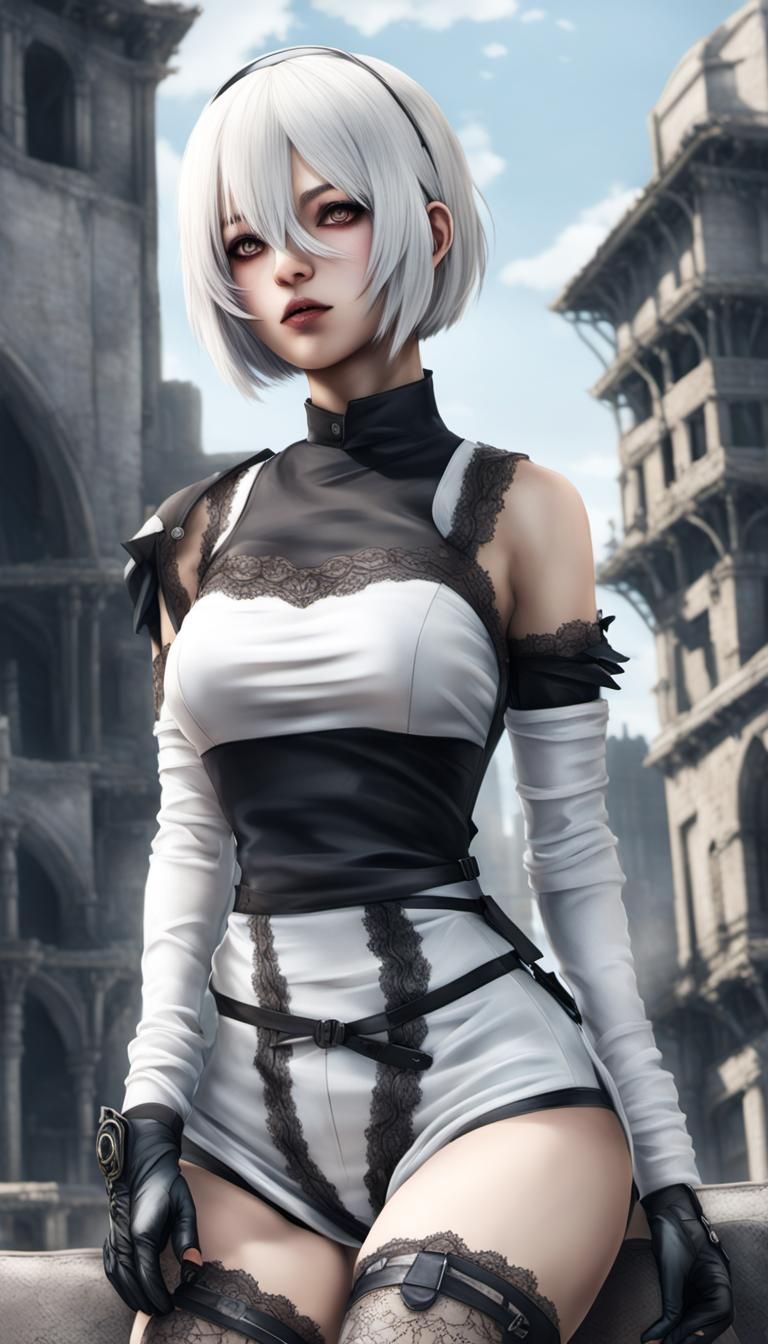 Surreal Anime Goddess in Cyberpunk Ruins