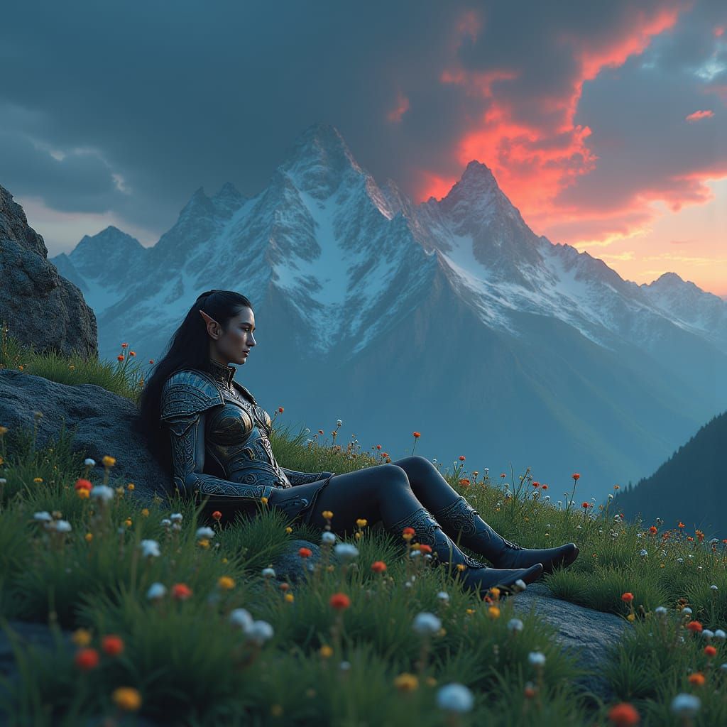 Serene Elf Warrior in Emerald Valley