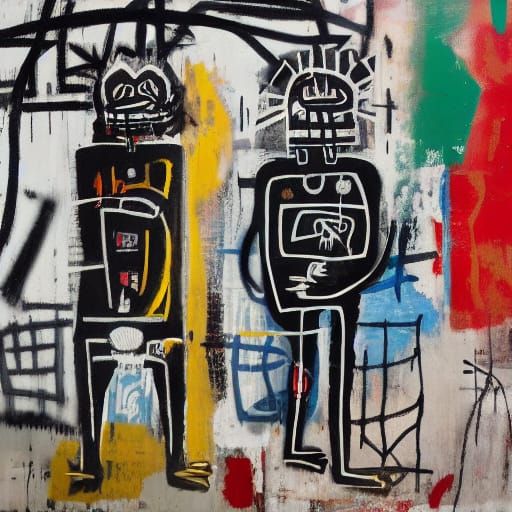 Boy and Dog Art in Neo-Primitivist Style