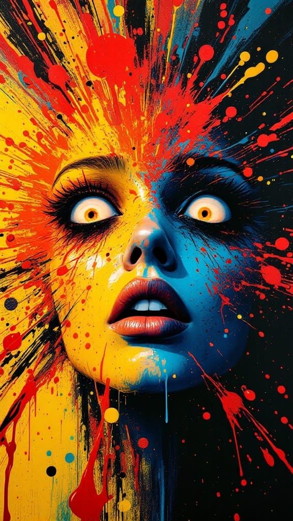 Splatterisational Abstractionism Face with Explosive Sunset