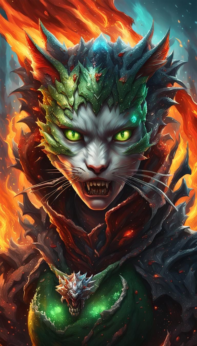 Cyborg Vampire Feline Girl in Hyperrealistic Splash Art