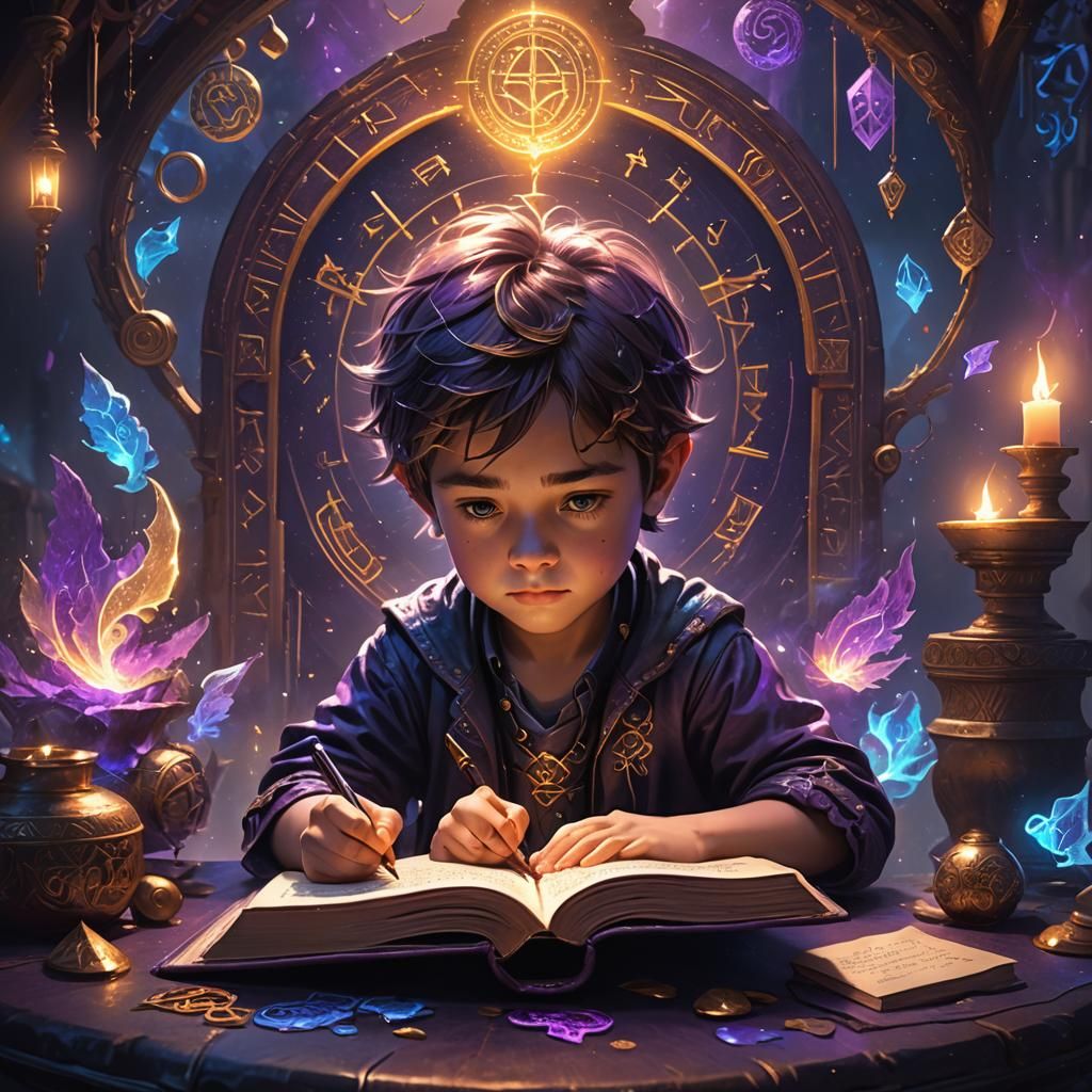 Mystical Child Writes in Fantasy Setting