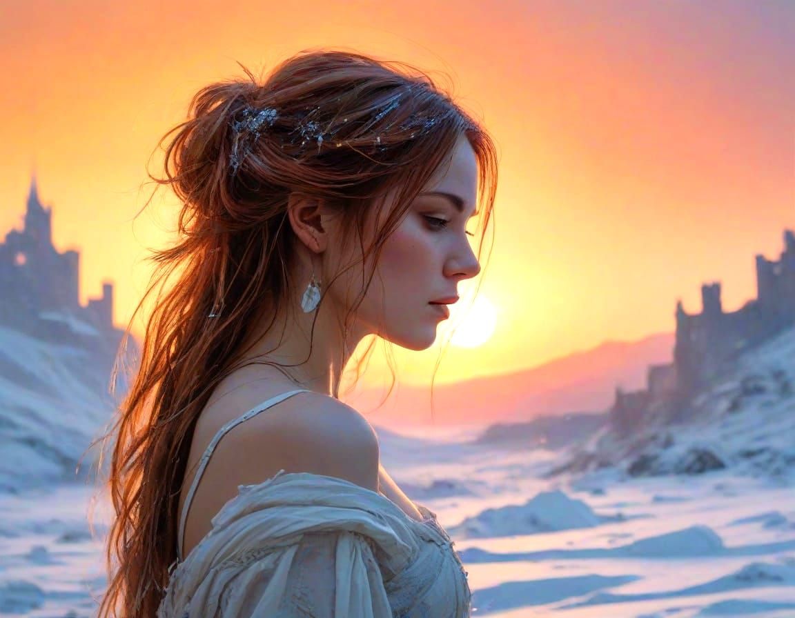 Blood-Red Sunrise Over Snowbound Castle Keep