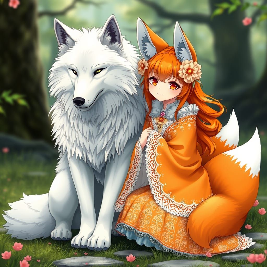 Mystical Fox Girl Surrounded by Nature's Magic